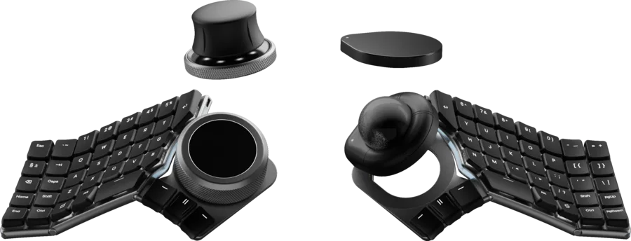 Naya Create — clavier split modulaire avec modules intégrés trackball, trackpad et molette